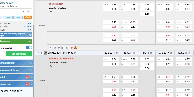 Odds Mã Lai hiển thị số âm và số dương